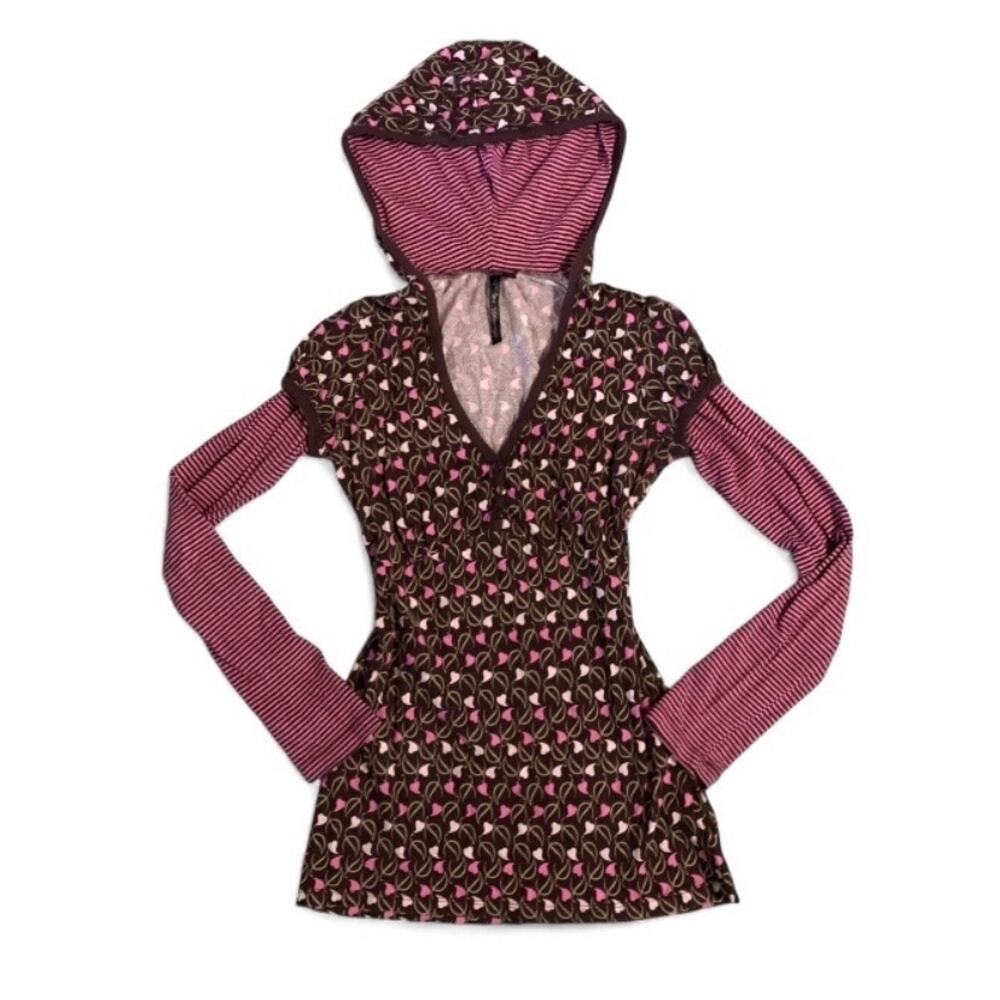 Younique Y2K Brown Pink Fitted Long Sleeve Hoodie – Medium